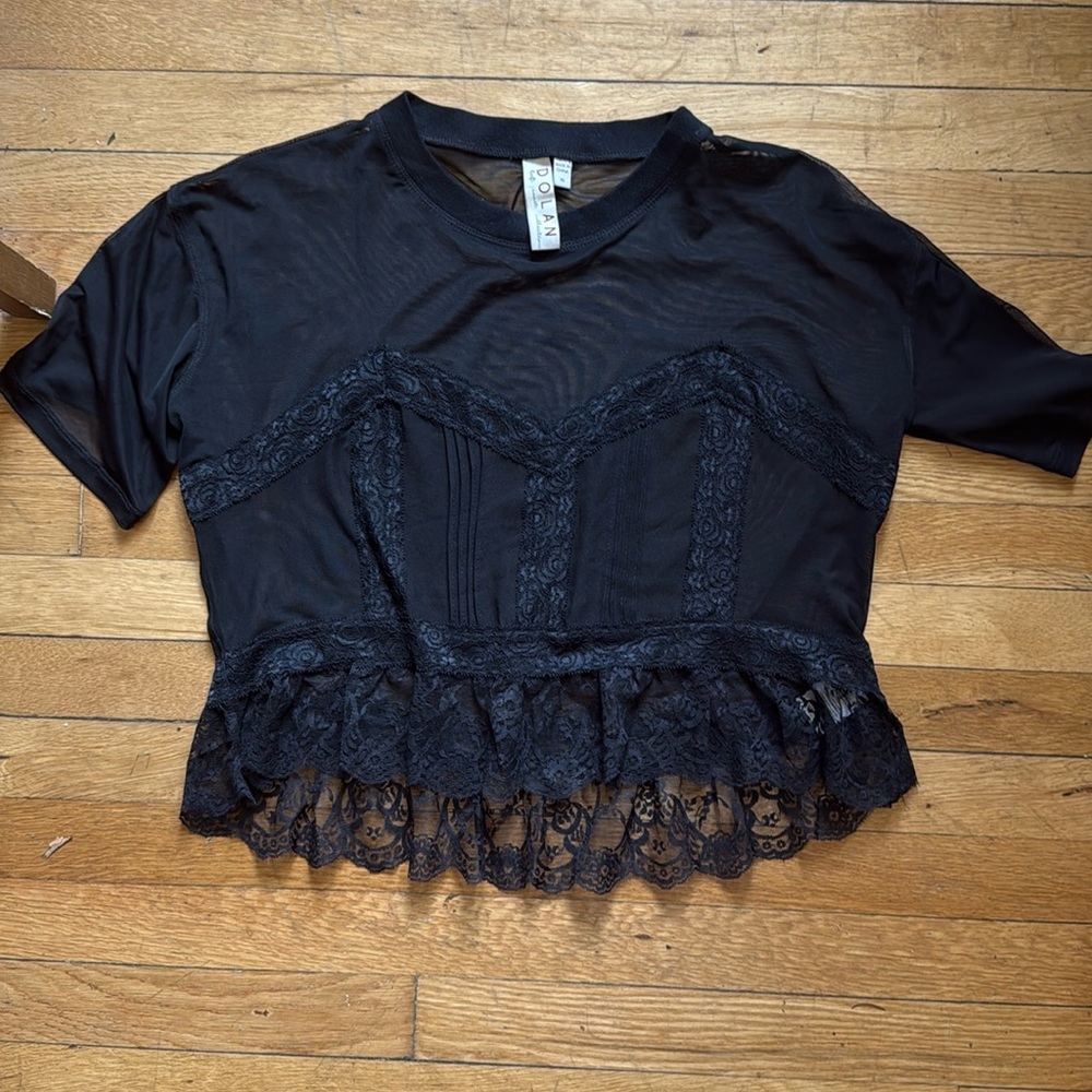 Cropped boxy sheer lace top from Anthropologie
